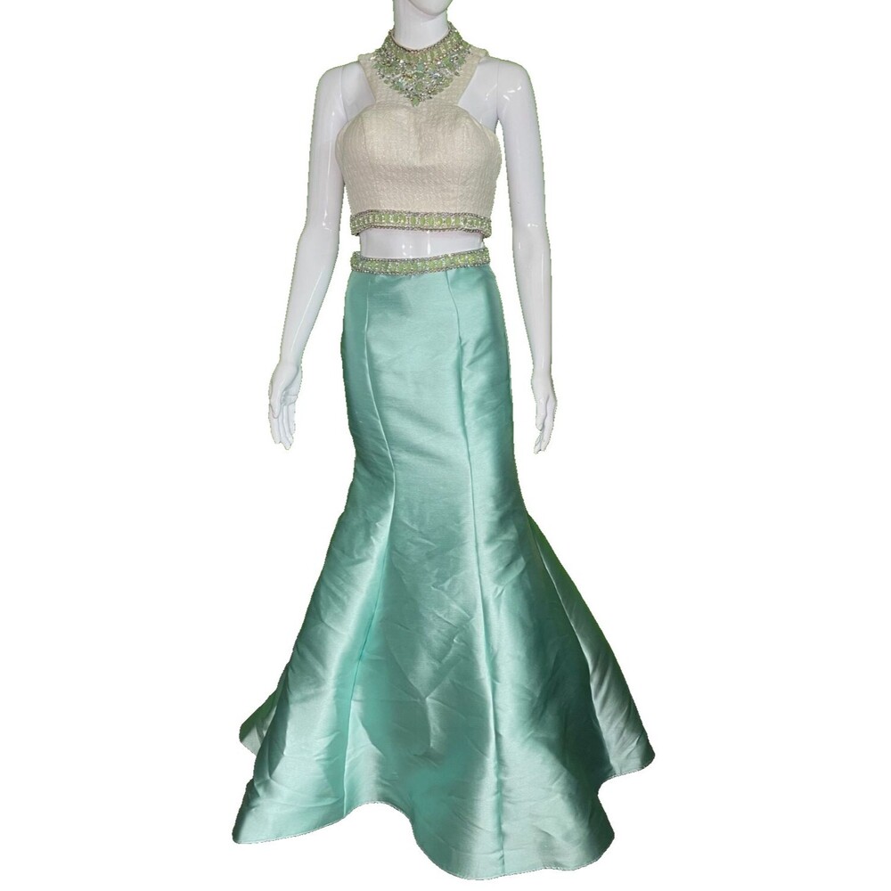 Blush Two Piece Size 0 Teal Women's Beaded Formal Prom Ball Gown Wedding Dress